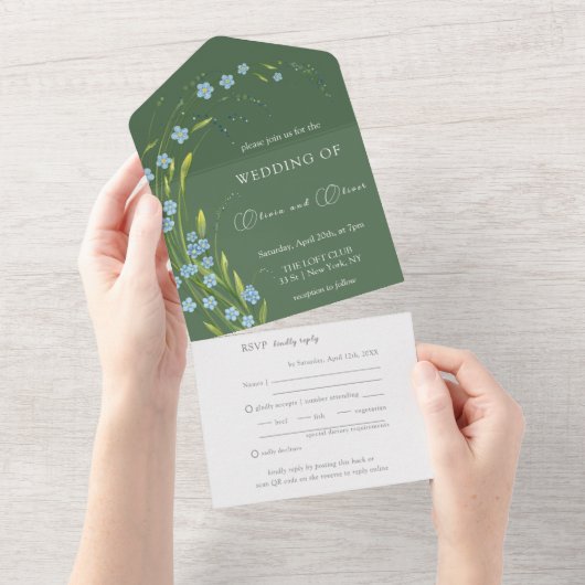 Invitation Tout En Un Oubliez-Moi-Pas Mariage Tout En Un (Déchirure)