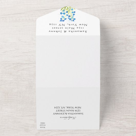 Invitation Tout En Un Oubliez-moi pas Spring Rustic Blue Flowers Mariage (Dehors)