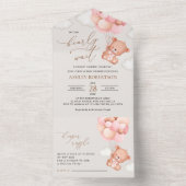 Invitation Tout En Un Ours De Bébé, Ours En Teddy, Ballons Roses, Baby s (À l'intérieur)