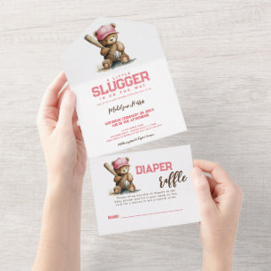 Invitation Tout En Un Ours en peluche baseball QR RSVP Tirage au sort de