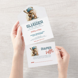 Invitation Tout En Un Ours en peluche baseball QR RSVP Tirage au sort de