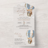 Invitation Tout En Un Ours en peluche, Bleu à air chaud, Baby shower (À l'intérieur)