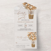 Invitation Tout En Un Ours mignon, Ballons Beiges, Premier Anniversaire (À l'intérieur)