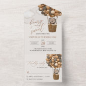 Invitation Tout En Un Ours mignon, Ballons Brown, Premier anniversaire (À l'intérieur)