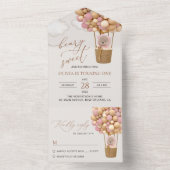 Invitation Tout En Un Ours mignon, Ballons roses, Premier Anniversaire (À l'intérieur)