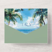 Invitation Tout En Un Palm Tree Beach Tropical QR Code Ocean Location (Verso)