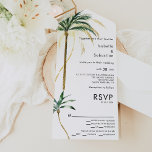 Invitation Tout En Un Palm Tree Destination Entree Choix du Mariage RSVP<br><div class="desc">Ce palmier destination entree choix rsvp mariage tout en un design présente des palmiers tropicaux aquarelles sur un arrière - plan blanc éclatant qui évoque l'ambiance rêvée d'un mariage de destination. ce design rayonne le romantisme des rivages de sable et des palmiers balançants, parfait pour les couples à la recherche...</div>