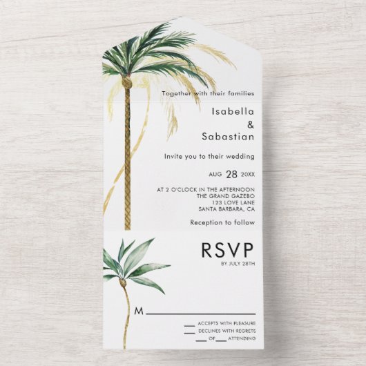 Invitation Tout En Un Palm Tree Destination Mariage moderne (À l'intérieur)