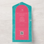 Invitation Tout En Un Palm Tree Rose Bleu Plage Mariage QR Code RSVP (À l'intérieur)