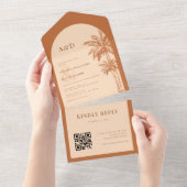 Invitation Tout En Un Palm Tree Terracotta QR Code Tout en un Mariage (Déchirure)