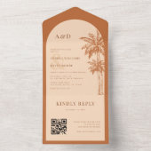 Invitation Tout En Un Palm Tree Terracotta QR Code Tout en un Mariage (À l'intérieur)