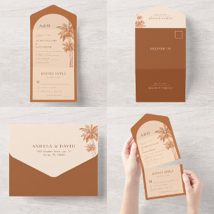 Invitation Tout En Un Palm Tree Tropical Terracotta & Cream Boho Mariage