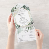 Invitation Tout En Un Palme tropicale et Mariage floral blanc (Déchirure)