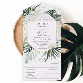 Invitation Tout En Un Palme tropicale et Mariage floral blanc