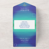 Invitation Tout En Un Palme tropicale Muté Bleu Vert Plage Mariage Océan (Dehors)