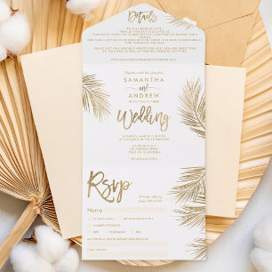 Invitation Tout En Un Palmier d'or moderne chic mariage tropical