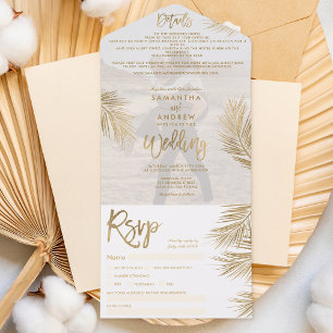 Invitation Tout En Un Palmier d'or moderne chic mariage tropical photo