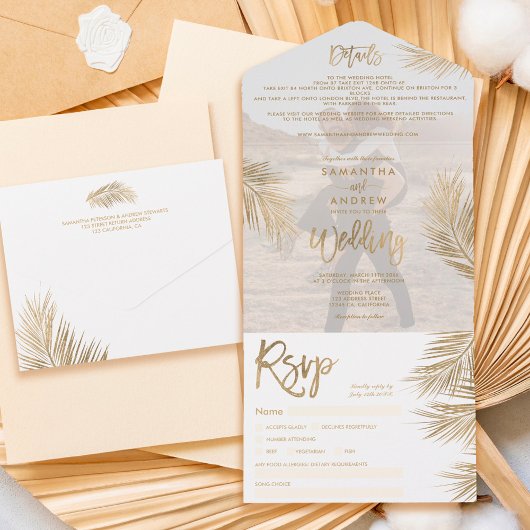 Invitation Tout En Un Palmier d'or moderne chic mariage tropical photo