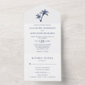 Invitation Tout En Un Palmier tropical Plage Mariage Marine Bleu (À l'intérieur)