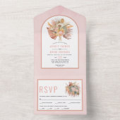 Invitation Tout En Un Palmiers séchés et pampas herbe douce rose mariage (À l'intérieur)