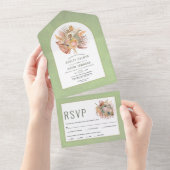 Invitation Tout En Un Palmiers séchés et pampas herbe sauge vert mariage (Déchirure)
