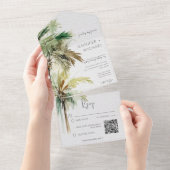 Invitation Tout En Un Palmiers tropicaux Code QR moderne (Déchirure)
