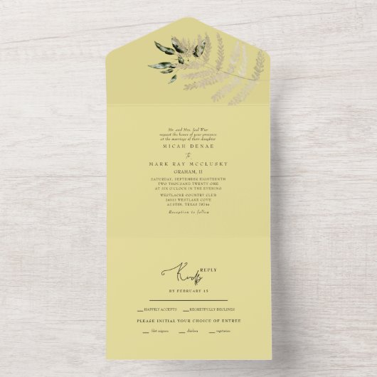 Invitation Tout En Un Pampas beige Mariage jaune (À l'intérieur)