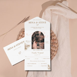 Invitation Tout En Un Pampas bohème photo tout en un mariage