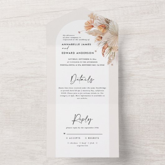 Invitation Tout En Un Pampas botanique mariage d'herbe tout en un (À l'intérieur)