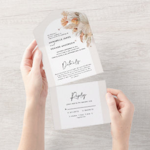 Invitation Tout En Un Pampas botanique mariage d'herbe tout en un
