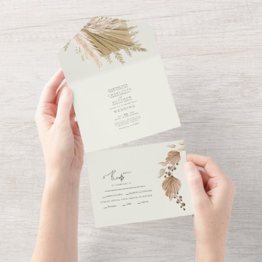 Invitation Tout En Un Pampas Fleurs séchées Pas de parents Mariage (Déchirure)