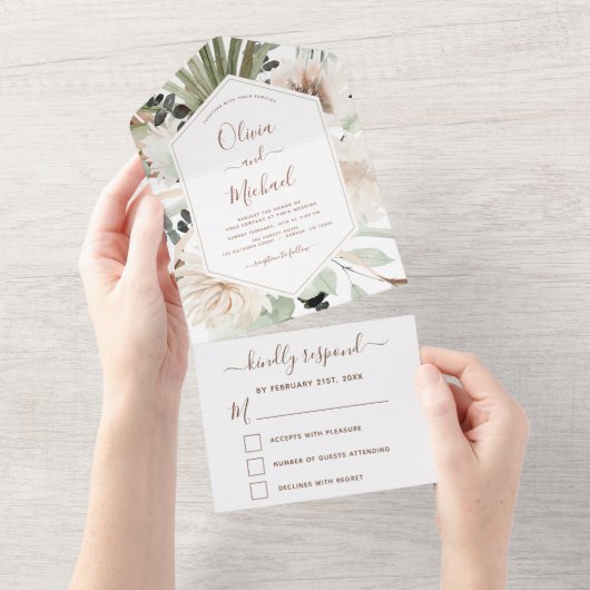 Invitation Tout En Un Pampas Grass Bohème Bohème Eucalyptus Mariage RSVP (Déchirure)