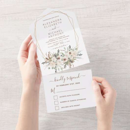 Invitation Tout En Un Pampas Grass Bohême Boho Eucalyptus Mariage (Déchirure)