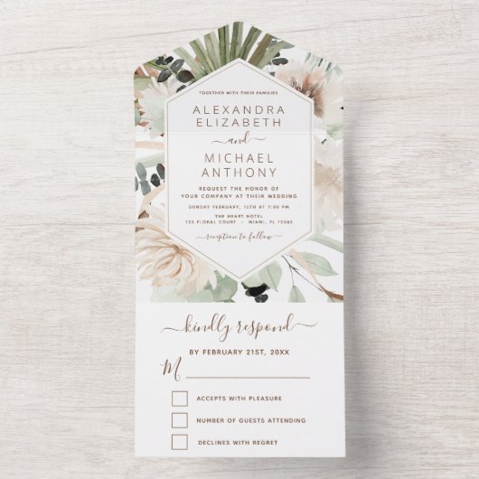 Invitation Tout En Un Pampas Grass Bohême Boho Eucalyptus Mariage (À l'intérieur)