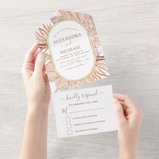 Invitation Tout En Un Pampas Grass Bohemian Boho Mariage tropical (Déchirure)
