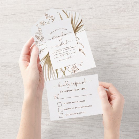 Invitation Tout En Un Pampas Grass Bohemian Boho Wedding RSVP (Déchirure)