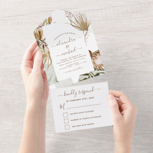 Invitation Tout En Un Pampas Grass Bohemian Boho Wedding RSVP (Déchirure)