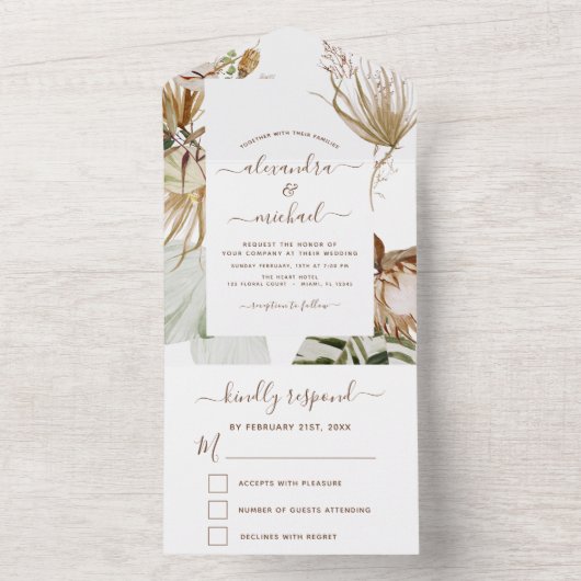 Invitation Tout En Un Pampas Grass Bohemian Boho Wedding RSVP (À l'intérieur)