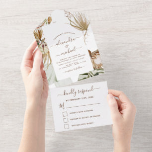Invitation Tout En Un Pampas Grass Bohemian Boho Wedding RSVP