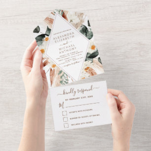 Invitation Tout En Un Pampas Grass Boho Bohemian Eucalyptus Mariage