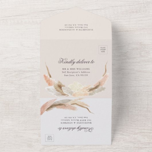 Invitation Tout En Un Pampas grass boho photo QR code mariage (Dehors)
