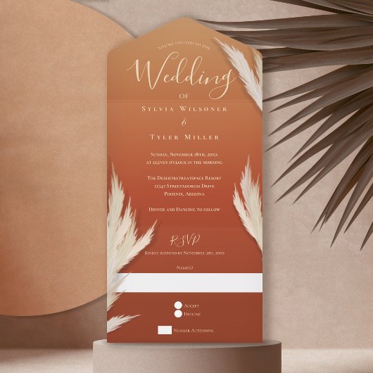 Invitation Tout En Un Pampas Grass brûlé Mariage orange