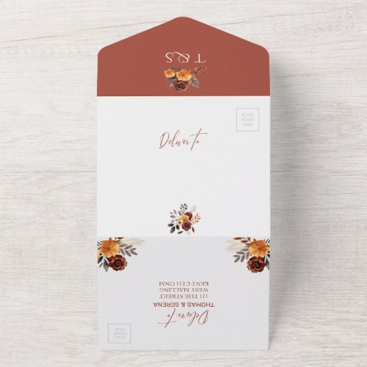 Invitation Tout En Un Pampas Grass Terracotta QR Code Automne Automne Bu (Dehors)