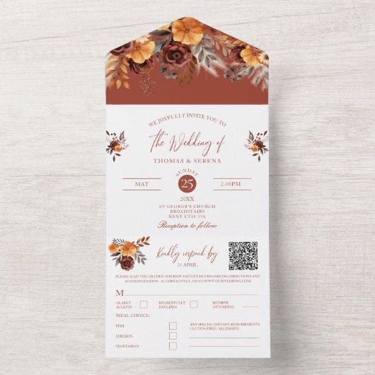 Invitation Tout En Un Pampas Grass Terracotta QR Code Automne Automne Bu (À l'intérieur)