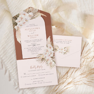 Invitation Tout En Un Pampas Grass Terracotta Tropical Orchidées Mariage