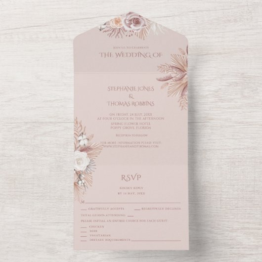 Invitation Tout En Un Pampas Grass tout en un mariage Inviter RSVP (À l'intérieur)