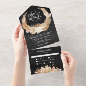 Invitation Tout En Un Pampas Grass Wreath séché Palm Mariage noir (Déchirure)