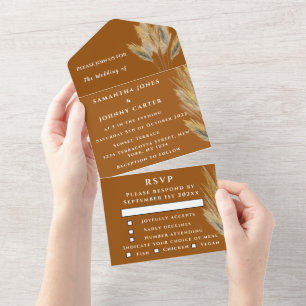 Invitation Tout En Un Pampas Herbe Bohème Bohème RSVP Automne Élégant