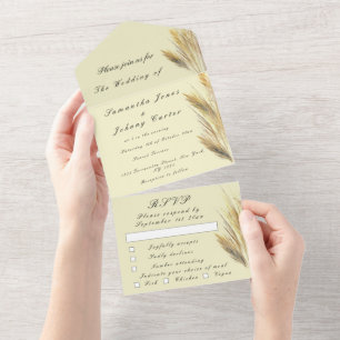 Invitation Tout En Un Pampas Herbe Bohème Bohème RSVP Automne Élégant