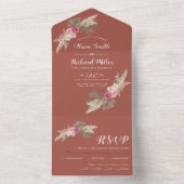Invitation Tout En Un Pampas herbe palm feuille rose terre cuite mariage (À l'intérieur)